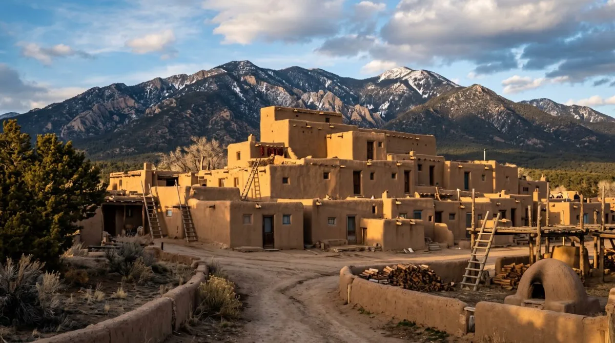 Comunidade de Taos Pueblo conserva moradias históricas e técnicas de adobe