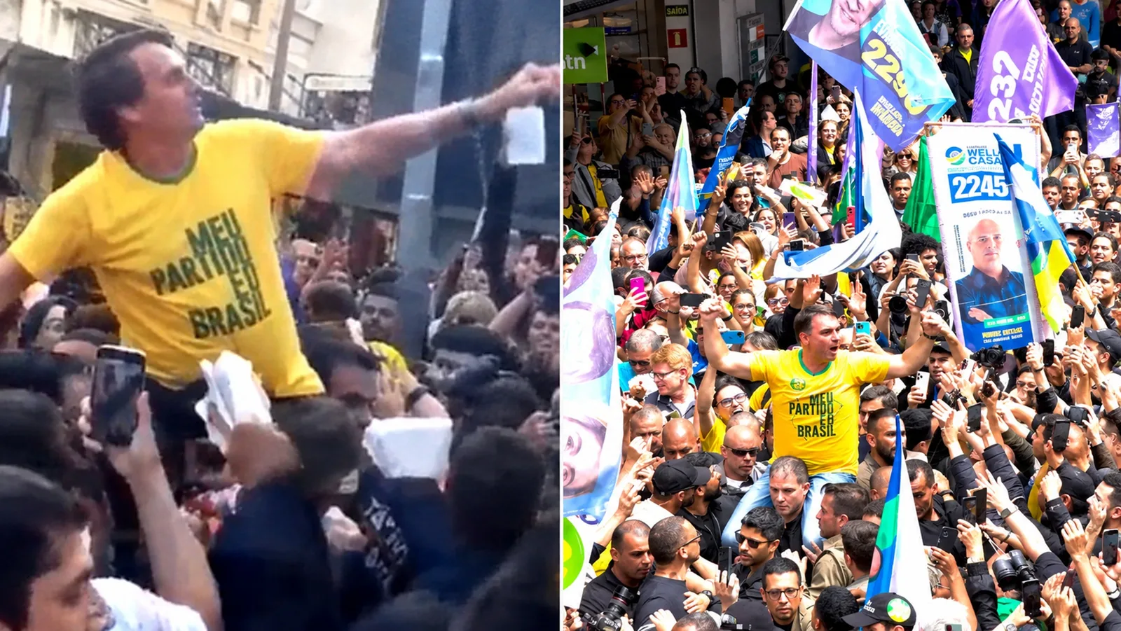 Flávio Bolsonaro refaz caminhada do pai em Juiz de Fora com colete à prova de balas