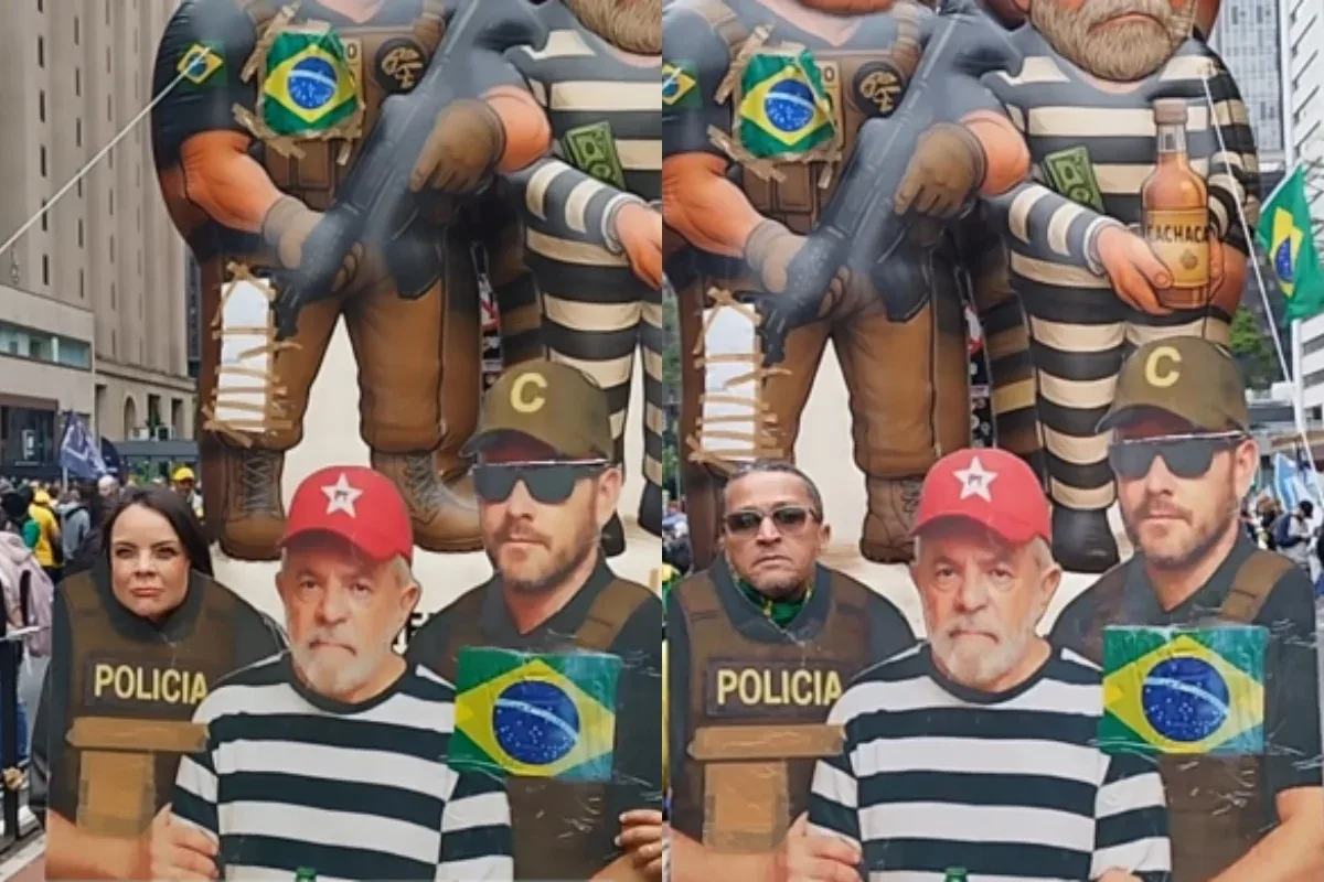 Ato na Paulista reúne painel contra Lula e boneco de André Mendonça